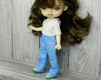 Monst doll blue pants with white polka dot