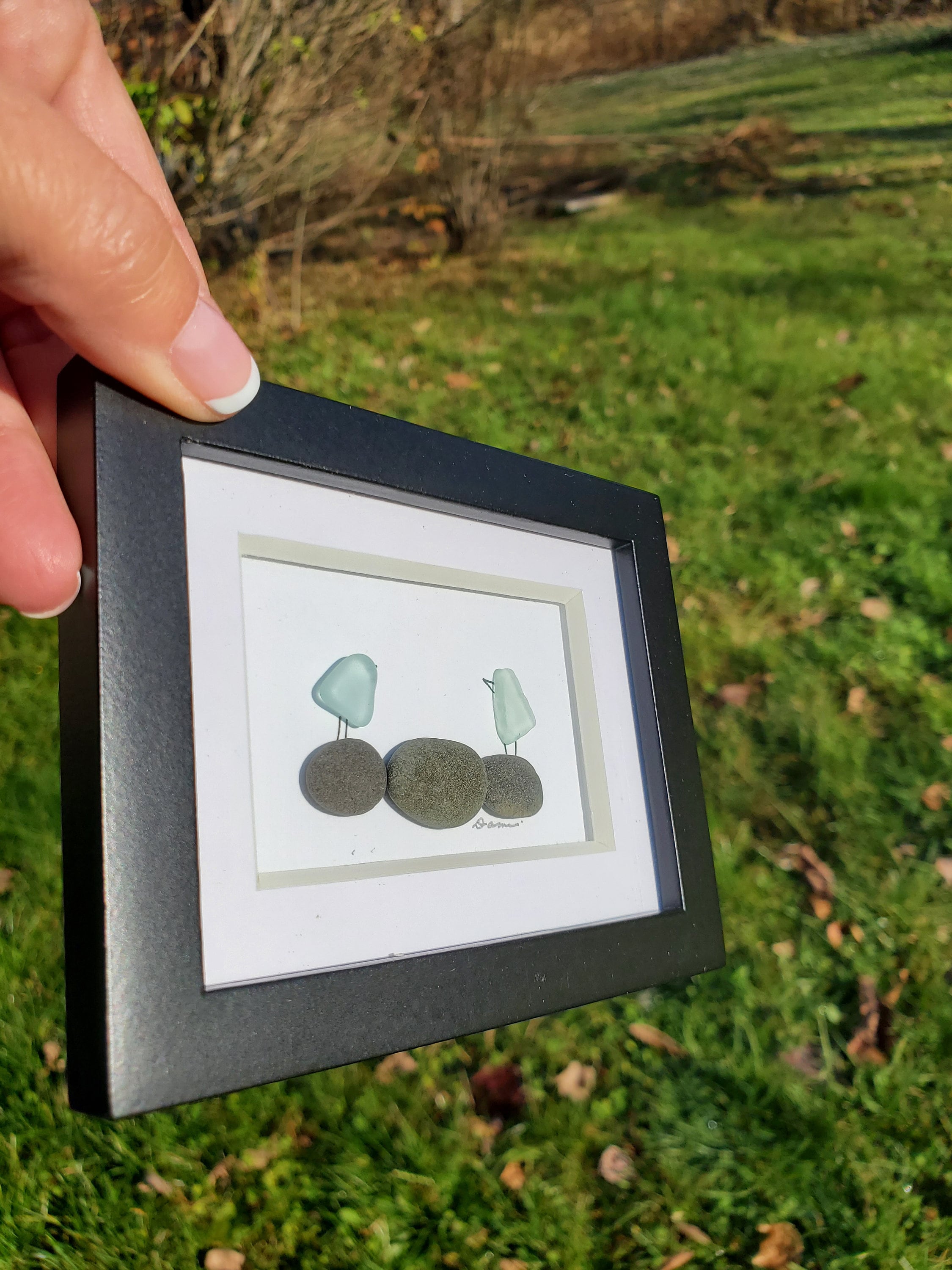 Frame With Rocks Mini Sea Glass Art Birds on Rocks Mini Desk Frame, Coastal Art - Etsy