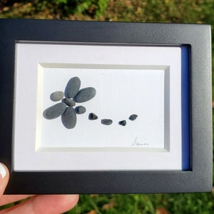 Mini Dragonfly pebble art. Perfect gift. Dragonfly made from hand selected pebbles. Mini 3.5x4 frame with Matte and Glass.