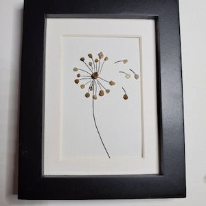 Framed Dandelion Pebble Art: Maine Stone Art, Make a Wish
