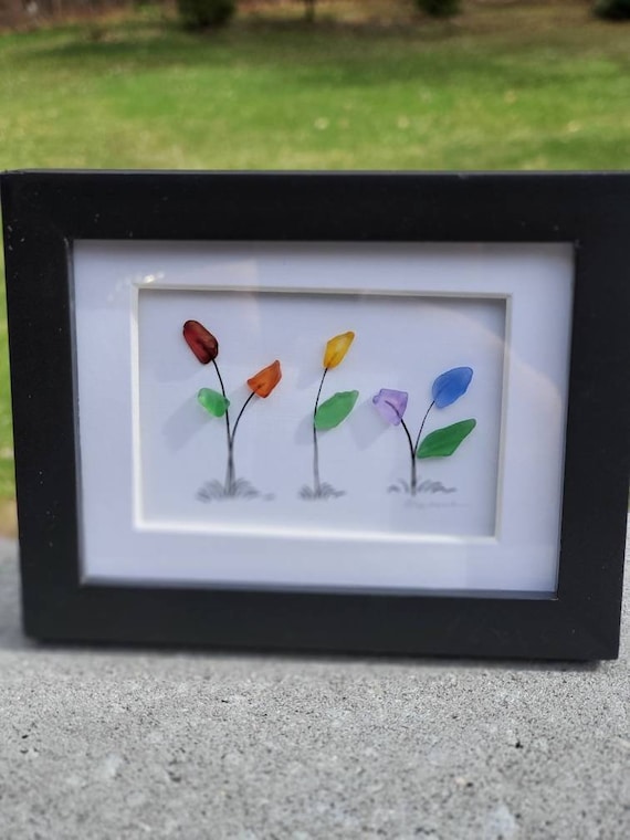 Mini Desk Art. Beautifully Framed Music Notes Pebble Art. 3.5 X4
