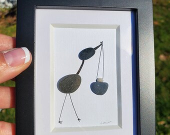 Mini desk art Stork pebble art, Best Baby shower gift, pebble art Made in Maine, baby gift, new mom gift. Baby delivery