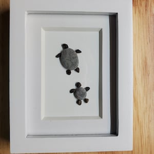 Mini framed art Turtles pebble, Pebble art Turtles rock art, stones hand chosen and arranged to look like turtles. Unique Turtle art