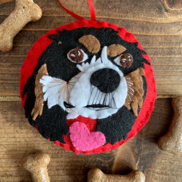 Custom Dog Portrait, Handmade Felt Ornament