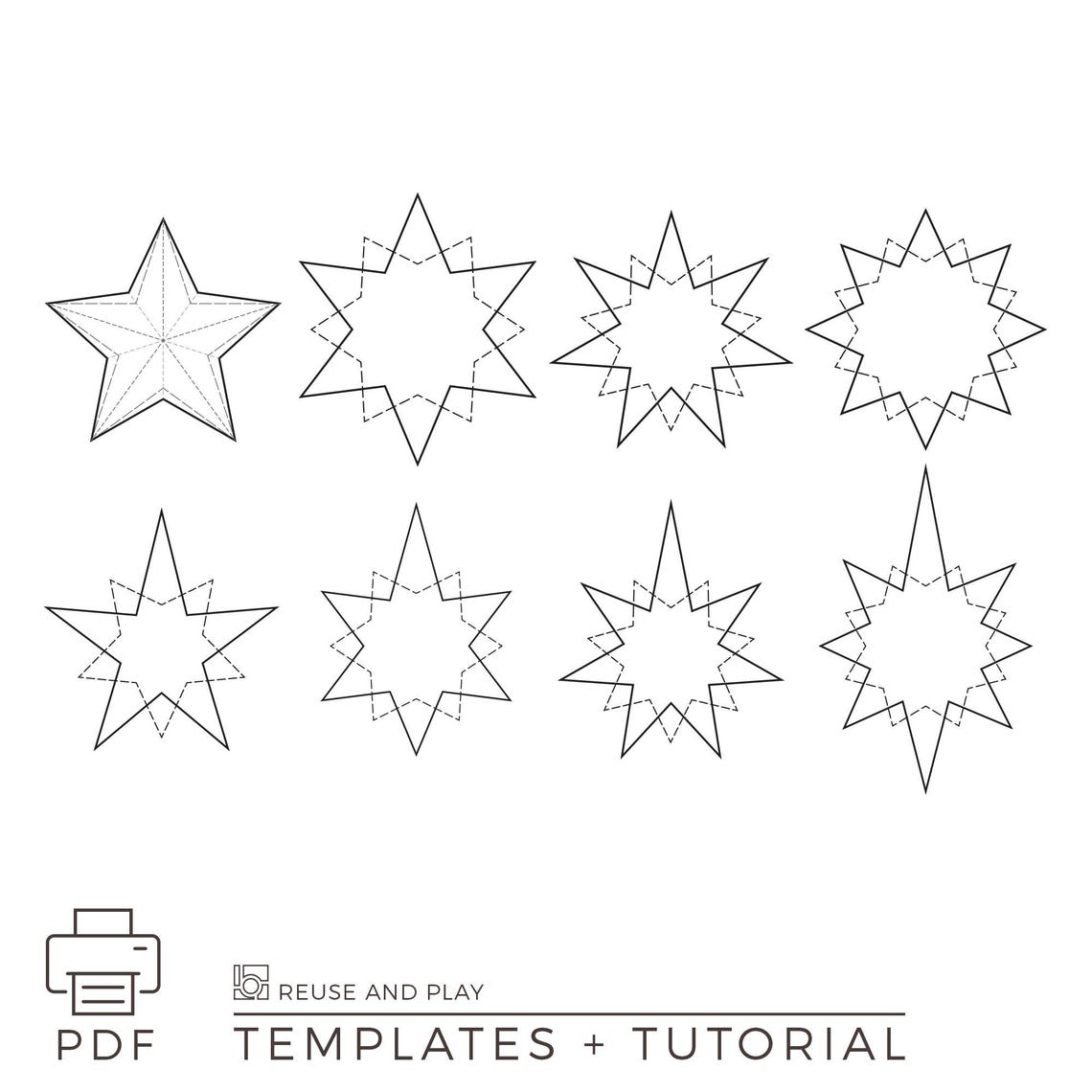 3D Star TEMPLATE, Paper Star Pattern, Printable PDF, Christmas Decor