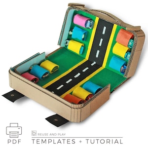 Toy Car Playset Template, Portable Cardboard Storage Case, DIY Road Mat (PDF)