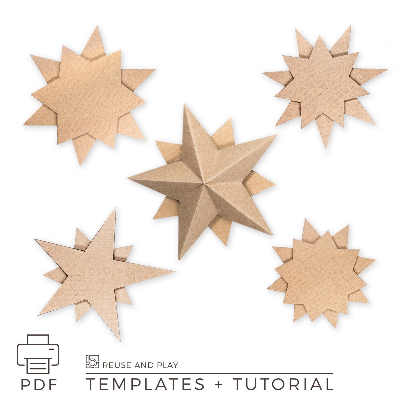 3D Star TEMPLATE, Paper Star Pattern, Printable PDF, Christmas Decor