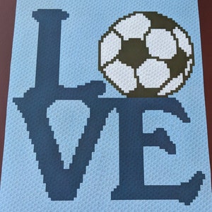 Love Soccer – Teen/Adult Size Corner to Corner Crochet Blanket Afghan Graph Pattern – 75x90 C2C crochet squares