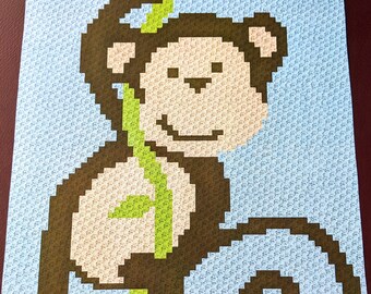 Monkey on a Vine – Baby/Child Size Corner to Corner Crochet Blanket Afghan Graph Pattern – 60x80 C2C crochet squares