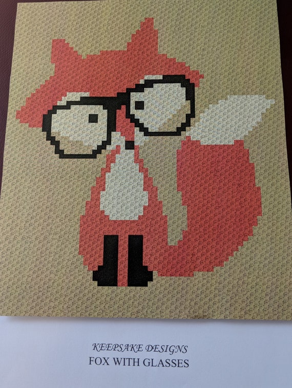 Fox With Glasses Baby Child Size Corner To Crochet Blanket Afghan Graph Pattern 60x70 C2c Squares