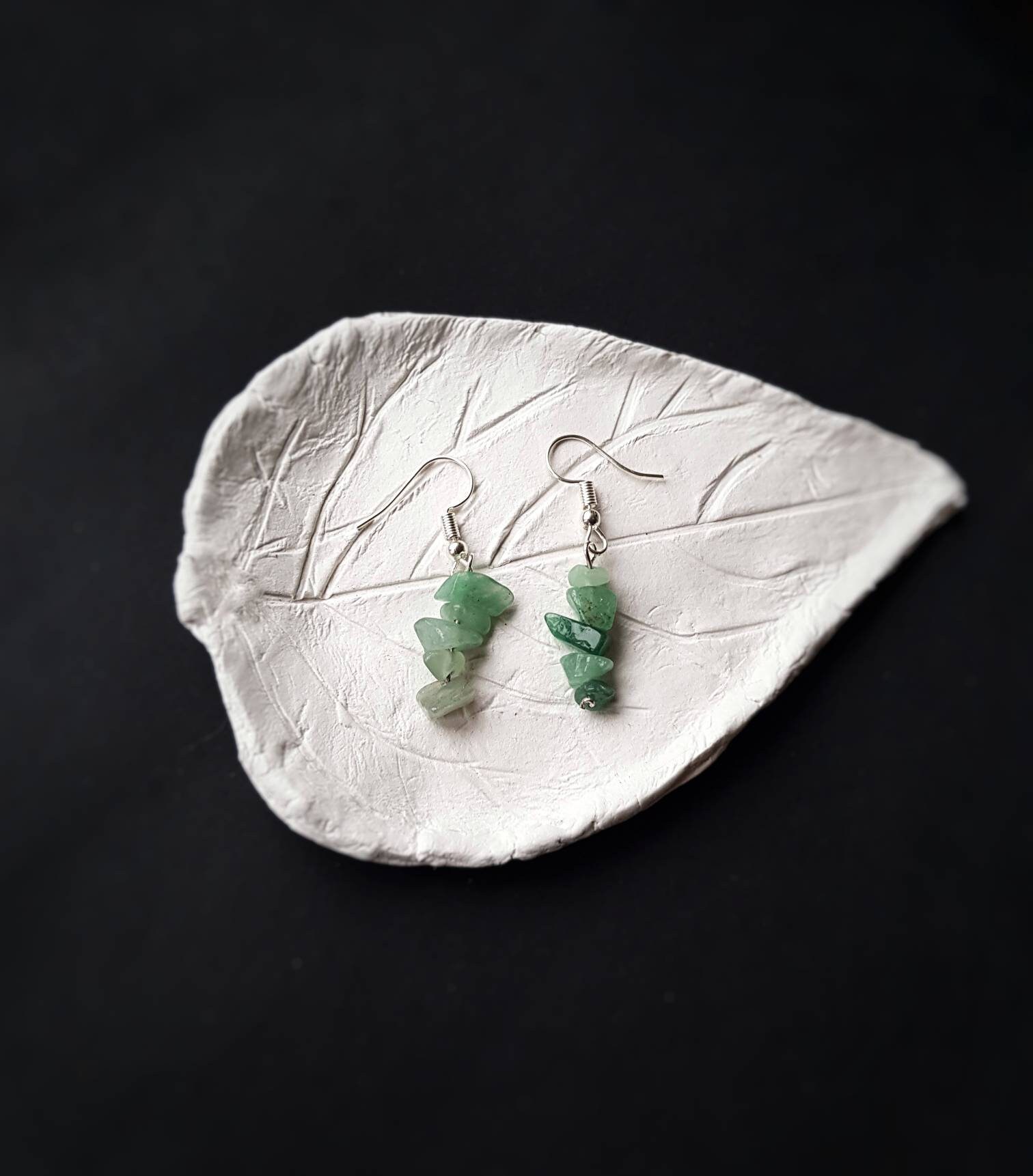 Aventurine chip stone earrings, green crystal earrings, green ...