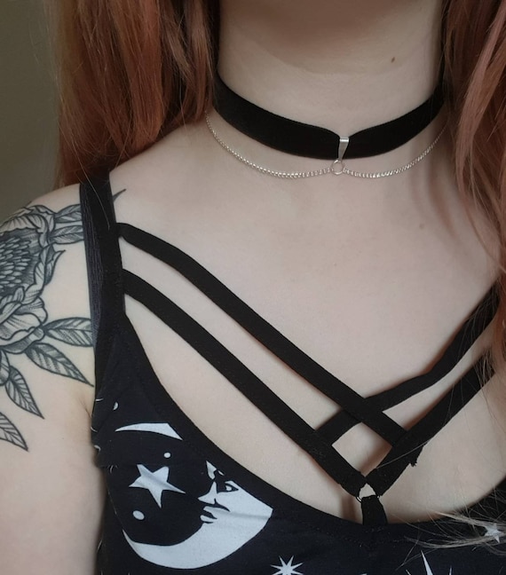 Velvet Double Chain Choker Black Velvet Choker O Ring Etsy Velvet Double Chain Choker Black Velvet Choker O Ring Etsy