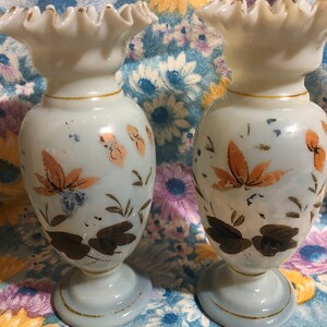 Victorian Blown Hand Painted Art Glass Vases image 8