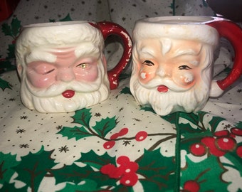 Santa Mugs Vintage Christmas winking