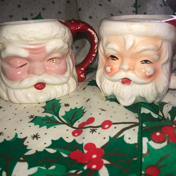Santa Mugs Vintage Christmas winking
