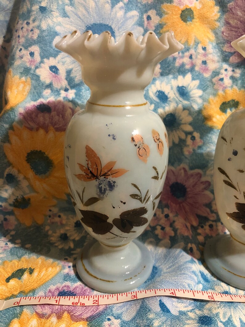 Victorian Blown Hand Painted Art Glass Vases image 7