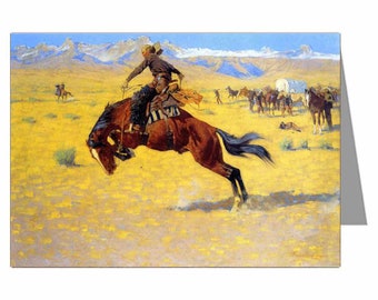 Tarjetas de felicitación de arte del Oeste de Frederick Remington, escenas de vaqueros del Viejo Oeste (caja)