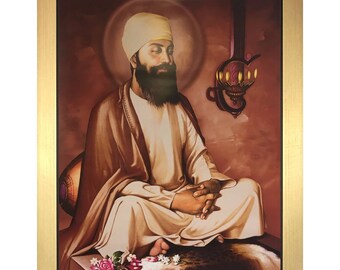 23/" X 18/" Pouces Guru Tegh Bahadur Ji neuvième gourou des Sikhs Photo Encadrée