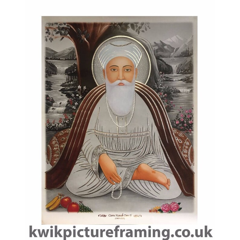 First Sikh Prophet Saints Guru Nanak Dev Ji Photo Picture Framed In Size 23\u2033 x 18\u2033 Inches