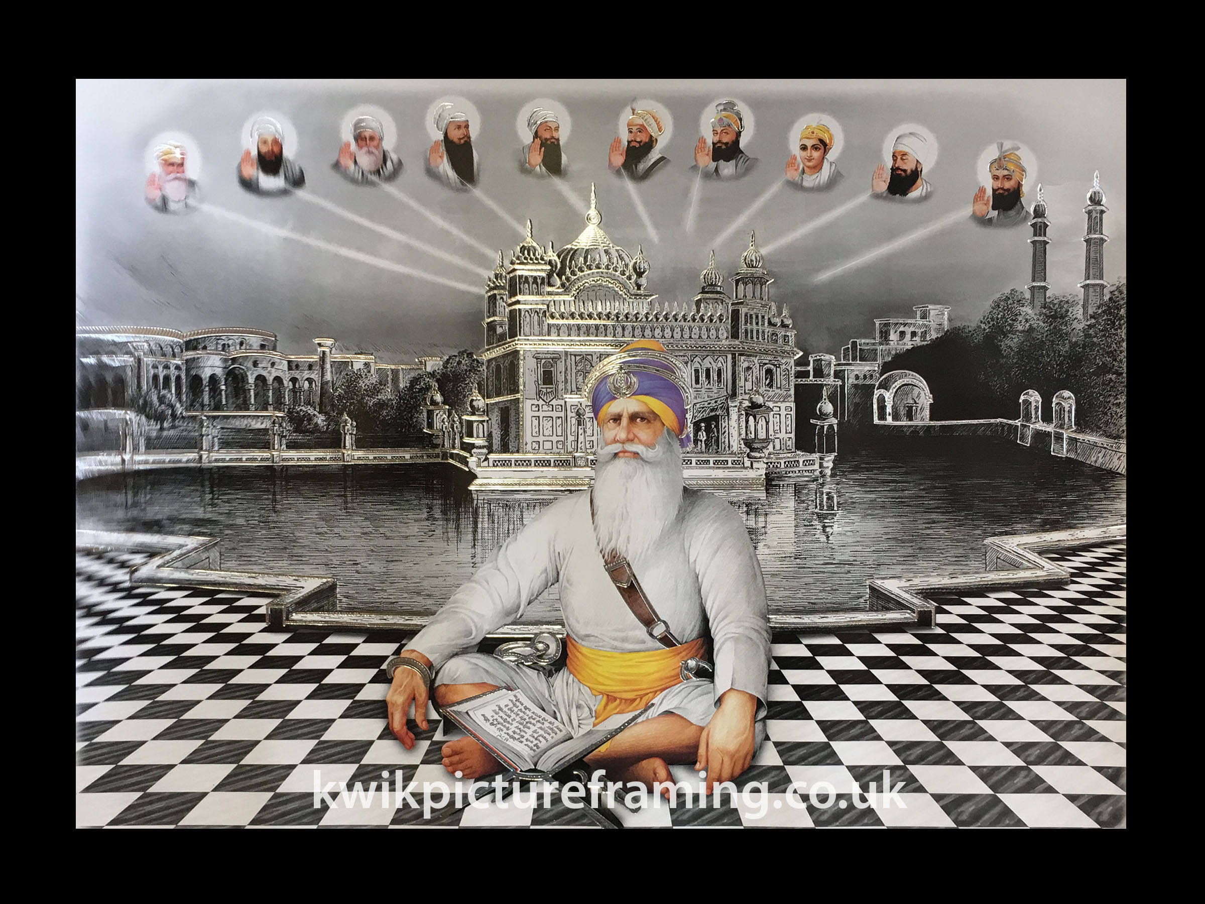 Dix Sikh gourous Golden Temple Amritsar Sahib photos photo encadrée 16/" x 12/" pouces