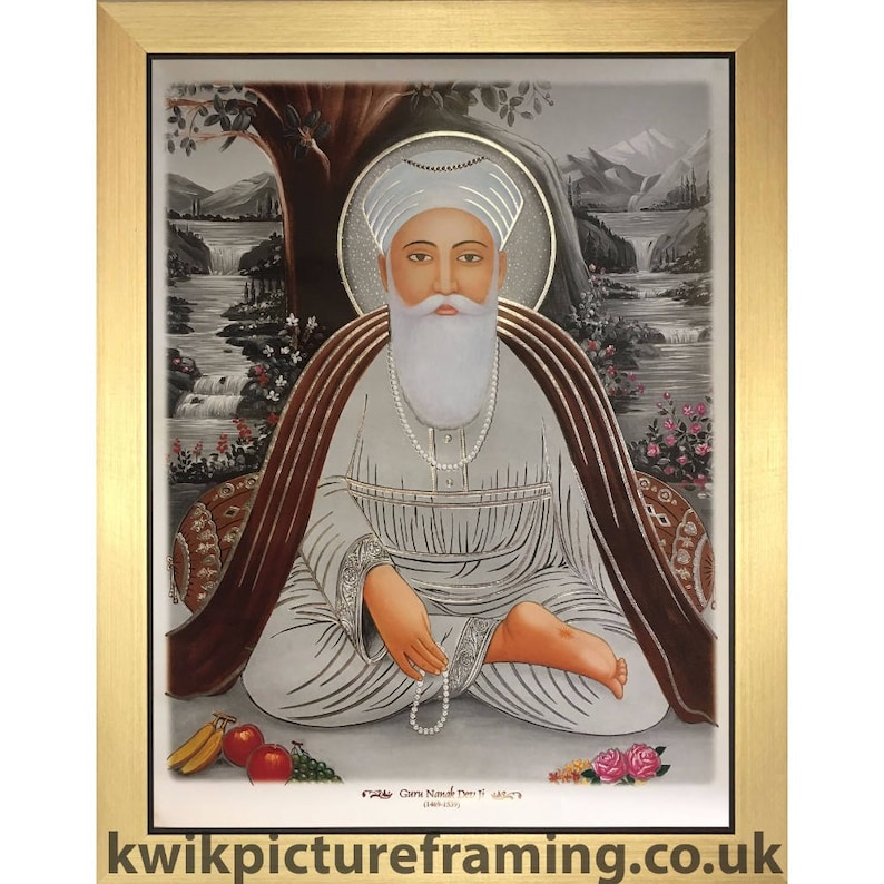 First Sikh Prophet Saints Guru Nanak Dev Ji Photo Picture Framed In Size 23\u2033 x 18\u2033 Inches