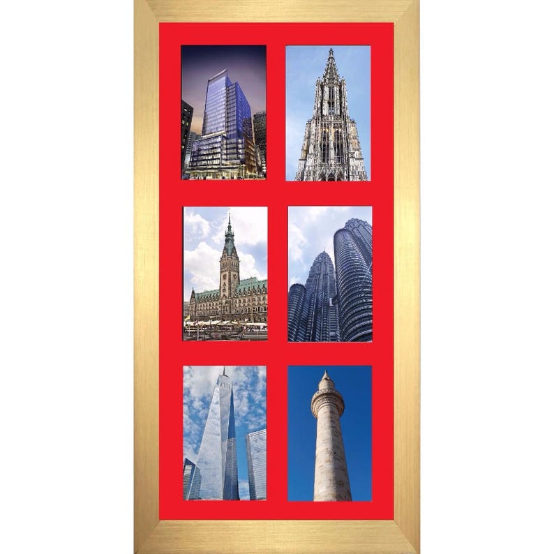 Large Multi Photo Aperture Frames 6 Frame Colour Choices Red Mount Portrait Picture Photo Frames A4 size with 6 Openings