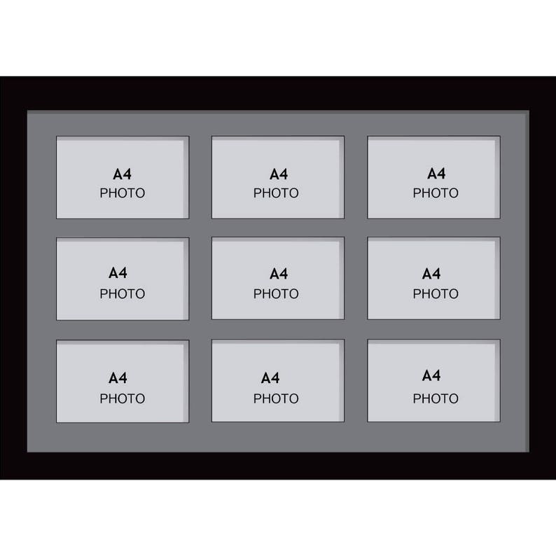 Large Multi Photo Aperture Frames A4 Size With 9 Openings Grey Mount Landscape Frame 6 Colour Choices