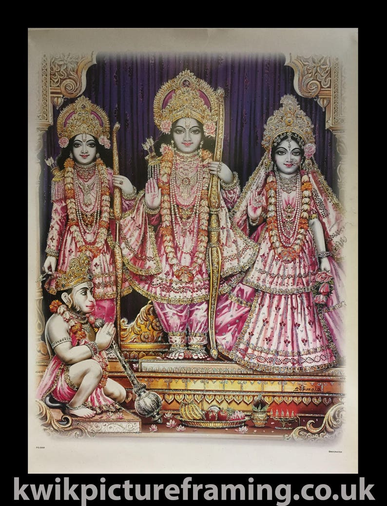 Hinduism Religious Photo Picture Frames Lord Ram Mata Sita With Laxman And Hanuman Hindu God In Size 28\u2033 X 20\u2033 Inches Photo Frames