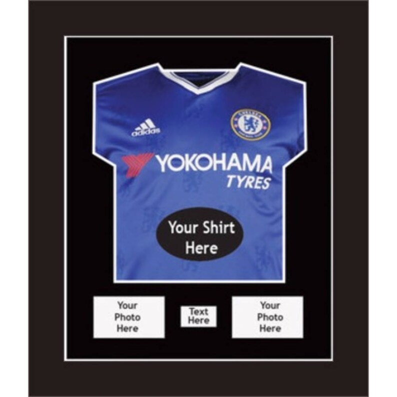 DIY Frame To Display Football Shirts With 2 Photos And Title- Chelsea Sport Gifts Framed Tee Black Mount Shirts