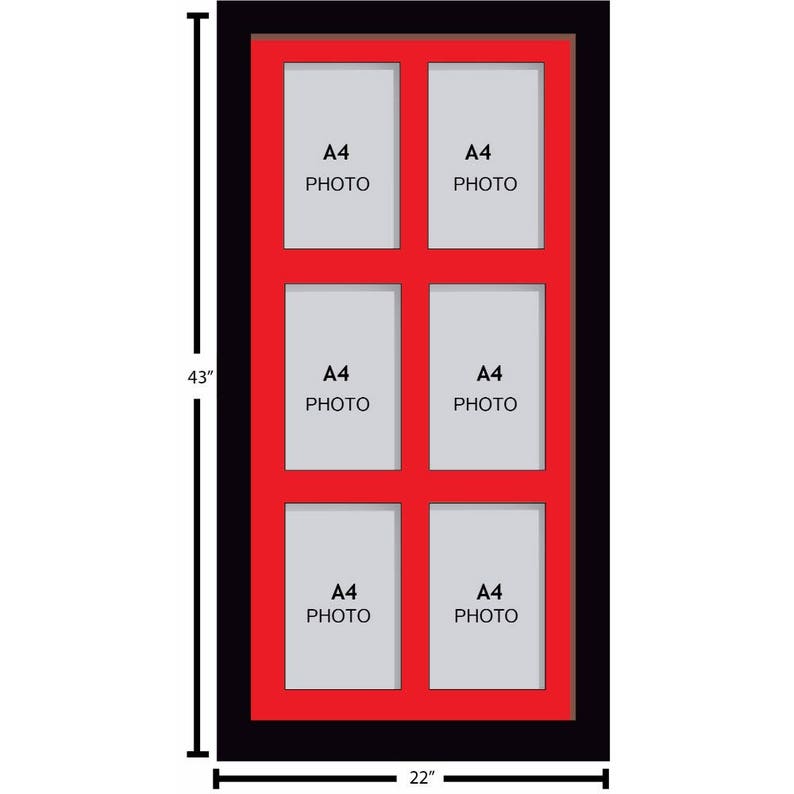Large Multi Photo Aperture Frames 6 Frame Colour Choices Red Mount Portrait Picture Photo Frames A4 size with 6 Openings