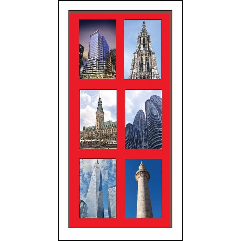 Large Multi Photo Aperture Frames 6 Frame Colour Choices Red Mount Portrait Picture Photo Frames A4 size with 6 Openings