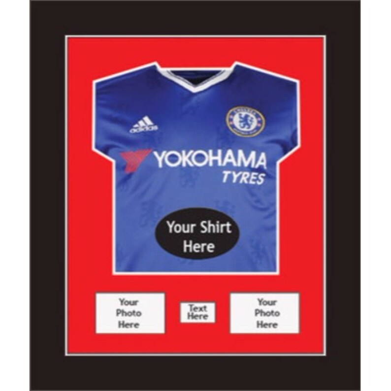 DIY Frame To Display Football Shirts With 2 Photos And Title- Chelsea Sport Gifts Framed Tee Black Mount Shirts