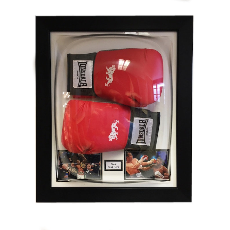 Boxing Glove Acrylic Display Case for 2x Signed Boxing Glove Memorabilia Dome Frame Free Photos and Tittle