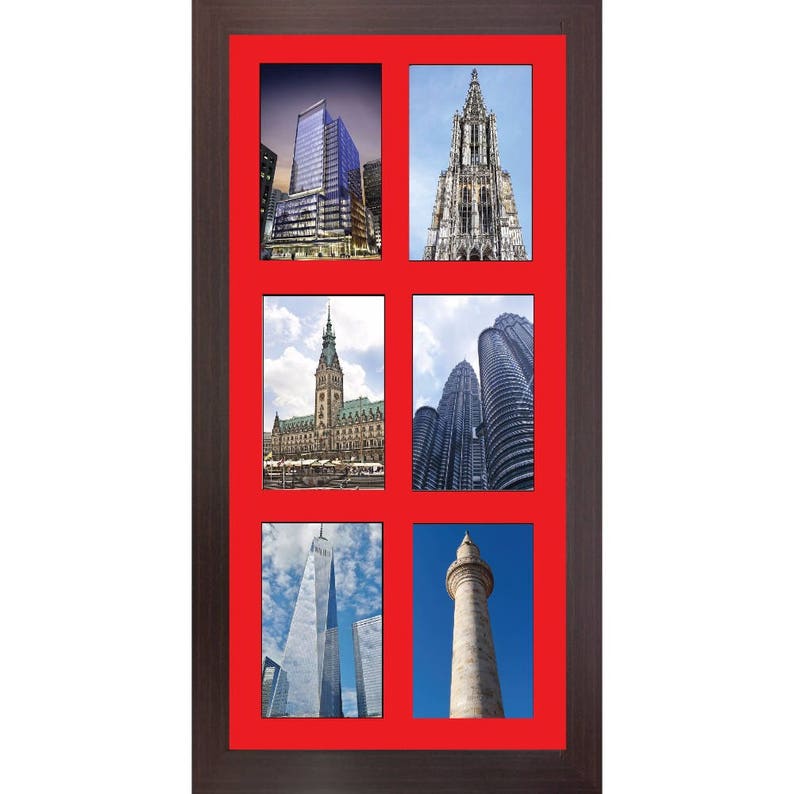 Large Multi Photo Aperture Frames 6 Frame Colour Choices Red Mount Portrait Picture Photo Frames A4 size with 6 Openings