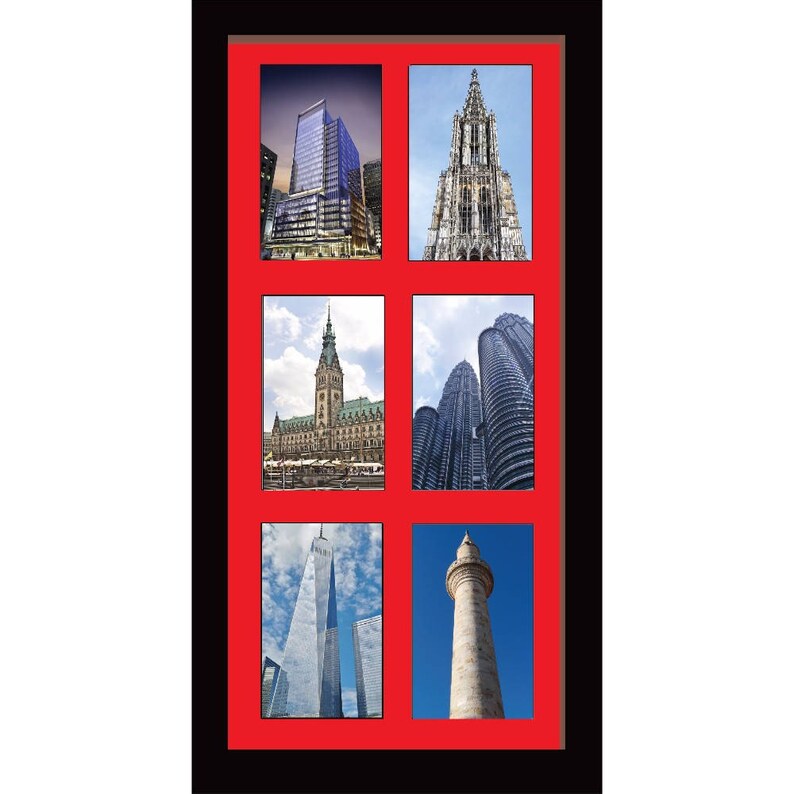 Large Multi Photo Aperture Frames 6 Frame Colour Choices Red Mount Portrait Picture Photo Frames A4 size with 6 Openings