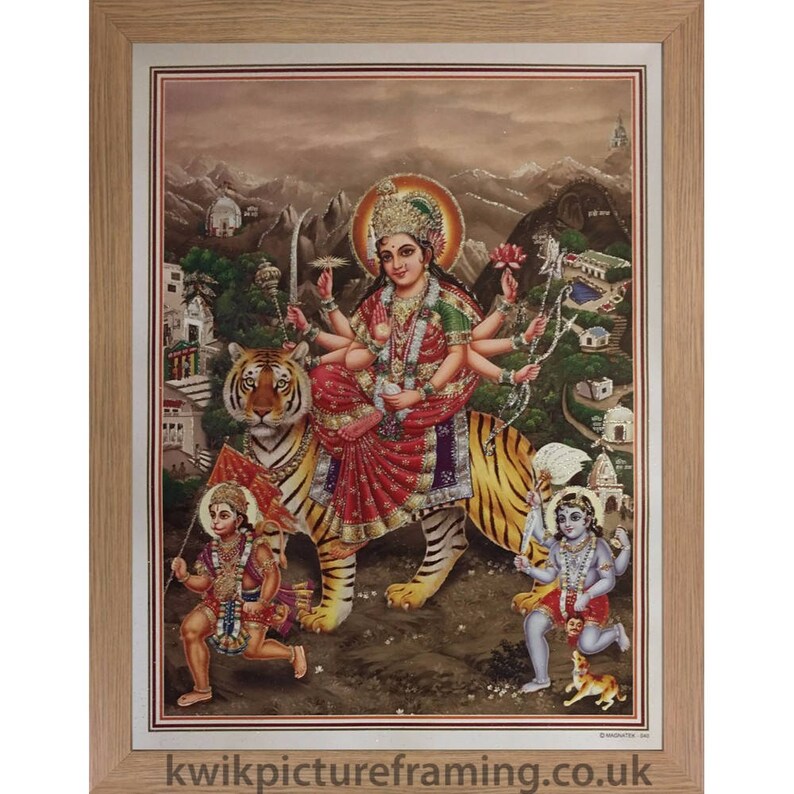 20\u2033 X 14\u2033 Inches Maa Durga Saadhvii Devi Hindu Goddess Picture Frame In Size