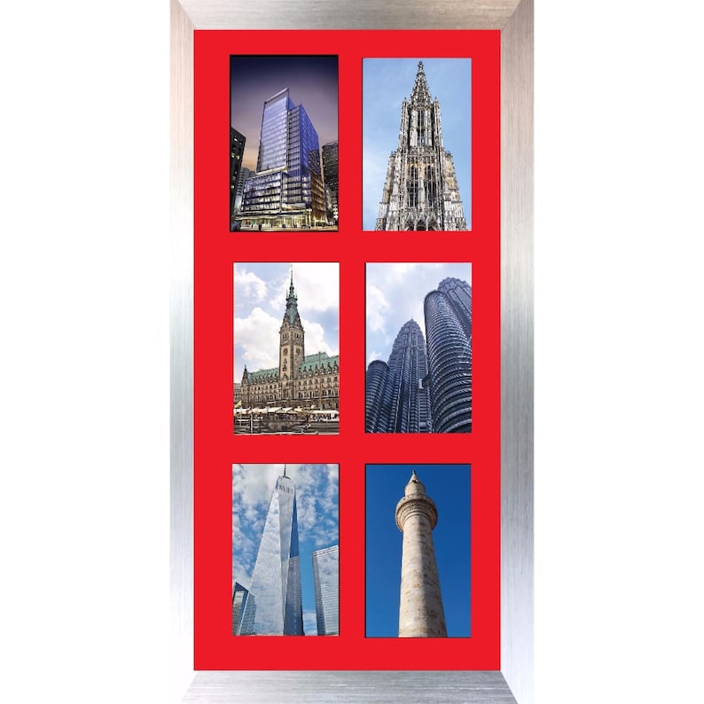 Large Multi Photo Aperture Frames 6 Frame Colour Choices Red Mount Portrait Picture Photo Frames A4 size with 6 Openings