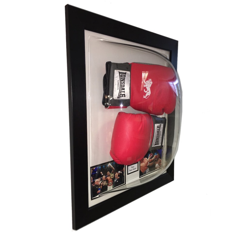 Boxing Glove Acrylic Display Case for 2x Signed Boxing Glove Memorabilia Dome Frame Free Photos and Tittle
