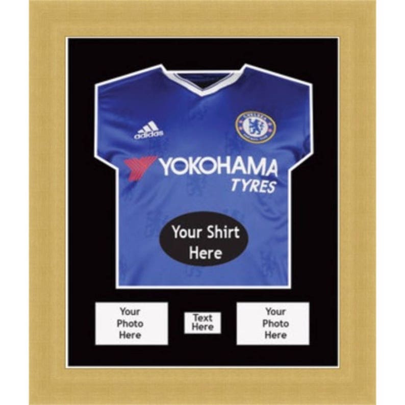 DIY Frame To Display Football Shirts With 2 Photos And Title- Chelsea Sport Gifts Framed Tee Black Mount Shirts