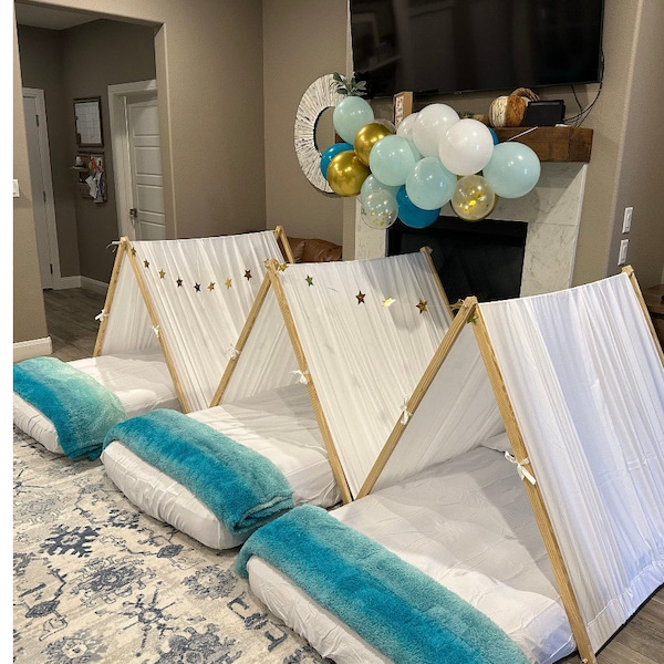 Kids A-Frame Tent, Glamping Sleepover Party Tent, Open/Closed Back