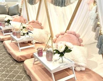 Set of 8 Kids A-Frame Tents, Glamping Sleepover Tents, Open/Closed Back