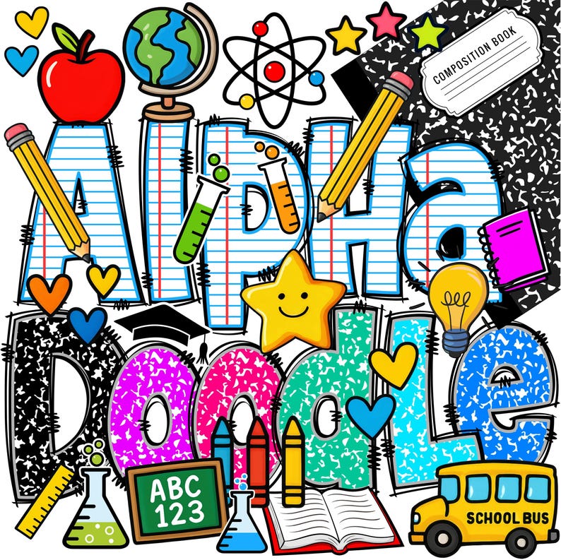 School Letters & Numbers PNG, Alpha Doodle, Doodle Letters, Composition ...