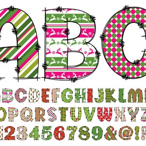 Christmas Clipart Letters PNG, Pink Wrapping Paper Alphabet, Doodle Holidays Letters, Christmas Letters, Christmas Sublimation, Alphabet 16B