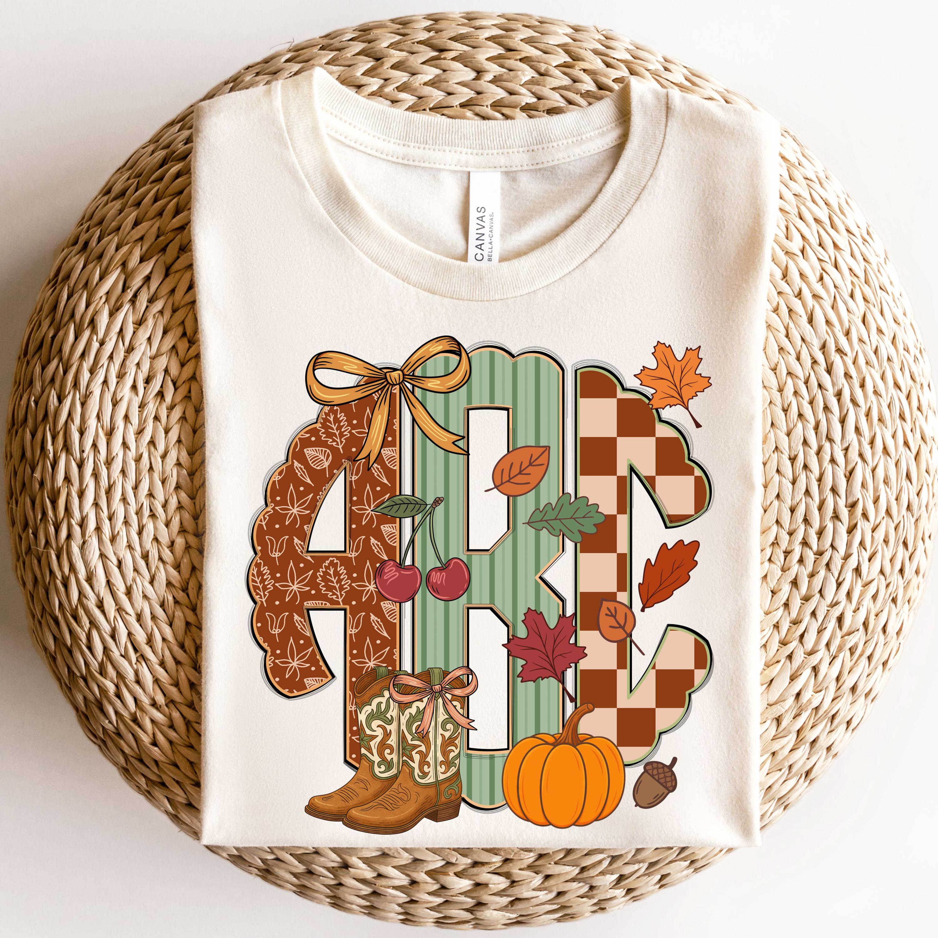 Preppy Retro Fall Scalloped Monogram, Grandmillennial Monogram ...