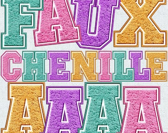 Faux Embroidery Chenille Letters BUNDLE, Faux Chenille Patch, Chenille Letters, Faux Applique, Varsity, Chenille, PNG, Faux Chenille 19FS