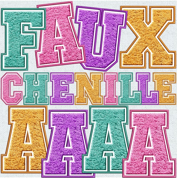 Faux Embroidery Chenille Letters BUNDLE, Faux Chenille Patch, Chenille Letters, Faux Applique, Varsity, Chenille, PNG, Faux Chenille 19FS
