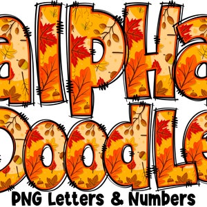 Fall Autumn Letters & Numbers PNG, Alpha Doodle, PNG Letters, Fall Doodle, Doodle Letters, Autumn Letters, Sublimation, Alpha Pack 30AP