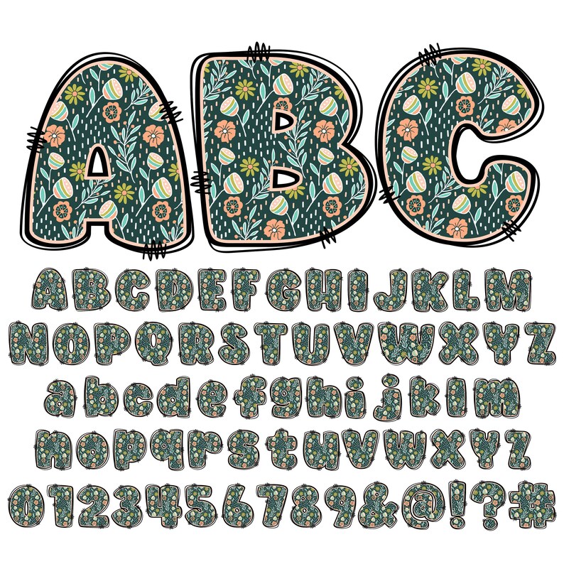 BUNDLE Spring Floral Alphabet PNG Chubby Alpha Doodle Doodle - Etsy
