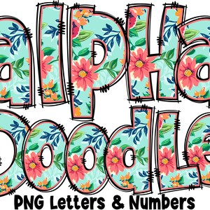 Blumen Buchstaben & Zahlen PNG, Alpha Doodle, PNG Buchstaben, Blumen Gekritzel, Doodle Buchstaben PNG, Frühlingsbuchstaben, Sublimation, Alpha Pack 1AP