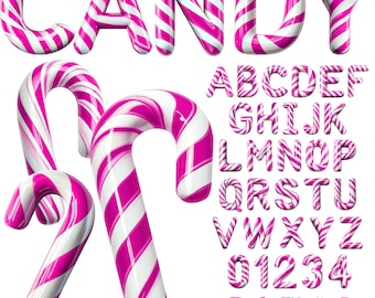 Candy Cane PNG Letters, Pink White Candy Cane, Candy Cane Alphabet Clip Art, PNG, Candy Letters, Christmas Letters, Candy Cane 53GR